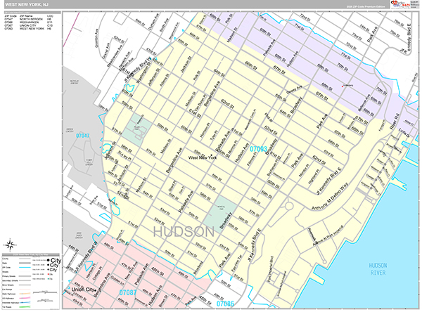 West New York, NJ Wall Map